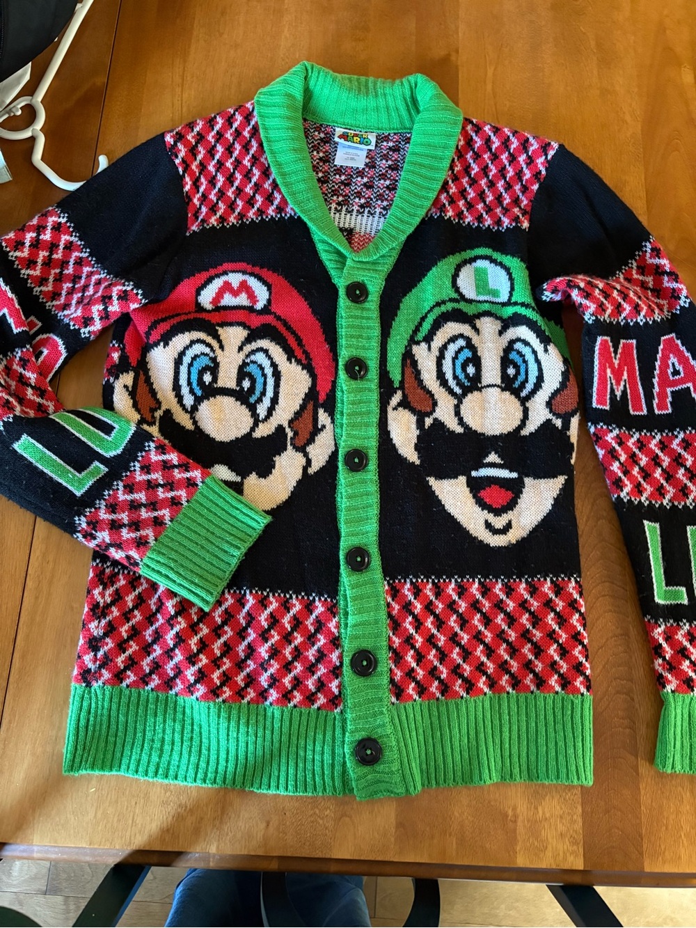 Men's Super Mario Cardigan Sweater - Green & Black